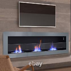 Modern Glass Inset/Wall Mounted Bio Ethanol Fireplace Biofire 1200 x 400mm Grey