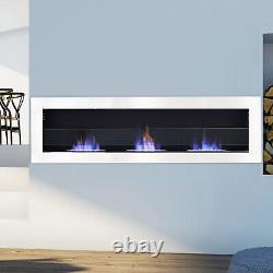 Modern Glass Inset/Wall Mounted Bio Ethanol Fireplace Biofire 1200 x 400mm White