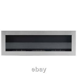 Modern Wall Mounted Recessed Bio Ethanol Fireplace 1200 x 400mm with Glass Panel