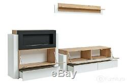 Modern Wall Unit TV Stand QUEENS Bio Ethanol Fireplace Free P&P Push Click