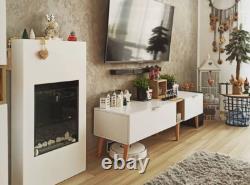 Modern portal bio fireplace, white matt with glass