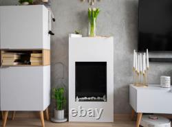 Modern portal bio fireplace, white matt with glass