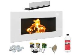 NEW BIO ETHANOL FIREPLACE ECO FIRE BURNER 900x400 WHITE GLOSS 1L FUEL FREE GLASS