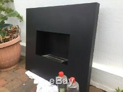 Onyx Flame black satin steel bio ethanol fireplace + fuel, pebbles, accessories