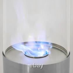 Portable Bio Ethanol Fireplace Round Cylinder Glass Top Indoor Outdoor Bio Fire
