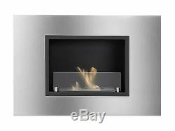 Quadra Ignis Ventless Recessed Bio Ethanol Fireplace with Front Glass Barrier