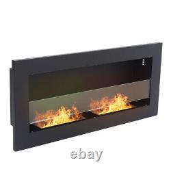 Recessed Wall Mounted Bio Ethanol Fireplace Biofire Fire Heater with Glass Black