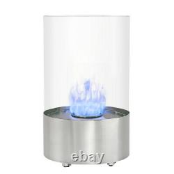 Round Bio-Ethanol Fireplace Desk Stainless Steel Glass Fire Burner Living Room