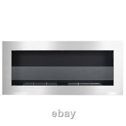 Silver Ethanol Fireplace Bio-Ethanol Wall Mounted/Inset Fireplace with 2 Burner