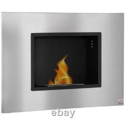 Silver Stainless Steel Wall Mounted Ethanol Fireplace 78cm x 15cm x 54cm