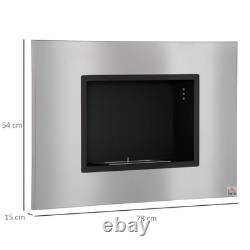 Silver Stainless Steel Wall Mounted Ethanol Fireplace 78cm x 15cm x 54cm