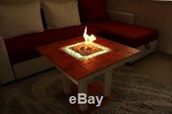 Solid Coffee Table FirePit LED Table Bio-Ethanol Fireplace Burner Patio Heater