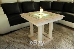 Solid Coffee Table Fire Pit LED Table Bio-Ethanol Fireplace Burner Patio Heater