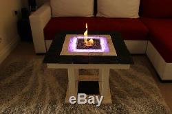Solid Coffee Table Fire Pit LED Table Bio-Ethanol Fireplace Burner Patio Heater