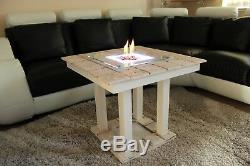 Solid Coffee Table Fire Pit LED Table Bio-Ethanol Fireplace Burner Patio Heater