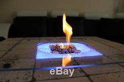 Solid Coffee Table Fire Pit LED Table Bio-Ethanol Fireplace Burner Patio Heater