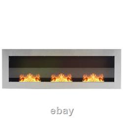 Stainless Steel Bio Ethanol Fireplace 3 Burner Biofire Fire Wall/Inset 120x40cm
