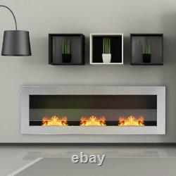 Stainless Steel Bio Ethanol Fireplace 3 Burner Wall/Inset Biofire Fire 120x40cm
