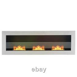 Stainless Steel Bio Ethanol Fireplace 3 Burner Wall/Inset Biofire Fire 120x40cm