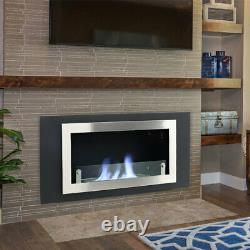 Stainless Steel Bio Ethanol Fireplace Glass Inset/Wall Mount Biofire Heater 45'