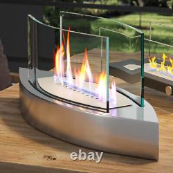 Stainless Steel Bio Ethanol Fireplace In/Outdoor Camping Glass Top Burner Fire
