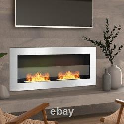 Stainless Steel Horizontal Wall Mounted Bio Ethanol Fireplace Burner 90cm Silver