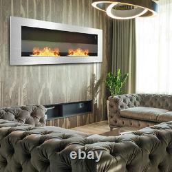 Stainless Steel Horizontal Wall Mounted Bio Ethanol Fireplace Burner 90cm Silver