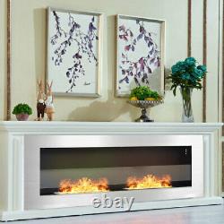 Stainless Steel Horizontal Wall Mounted Bio Ethanol Fireplace Burner 90cm Silver