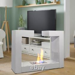 Standing Bio Ethanol Fireplace Steel Glass Bioethanol Fire Burner Heater White