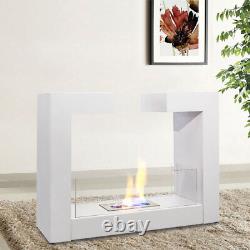 Standing Bio Ethanol Fireplace Steel Glass Bioethanol Fire Burner Heater White