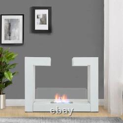 Standing Bio Ethanol Fireplace Steel Glass Bioethanol Fire Burner Heater White