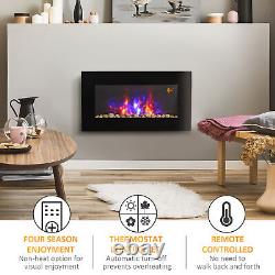 Stylish 1000W Wall-Mounted Electric Fireplace with Remote & Timer Black