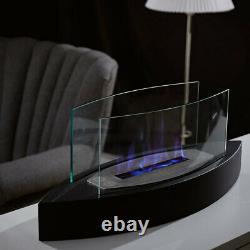 Table Top Bio-Ethanol Fireplace Glass Bioethanol Fire Burner Heater Black Base