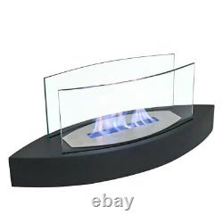 Table Top Bio-Ethanol Fireplace Glass Bioethanol Fire Burner Heater Black Base