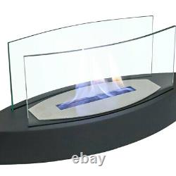 Table Top Bio-Ethanol Fireplace Glass Bioethanol Fire Burner Heater Black Base