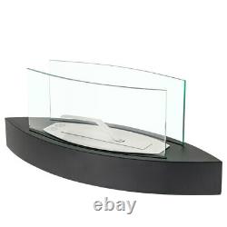 Table Top Bio-Ethanol Fireplace Glass Bioethanol Fire Burner Heater Black Base