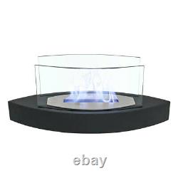 Table Top Bio-Ethanol Fireplace Glass Bioethanol Fire Burner Heater Black Base