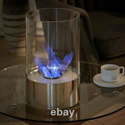 Tabletop Bio Ethanol Fireplace Round Cylinder Glass Top Indoor Outdoor Bio Fire