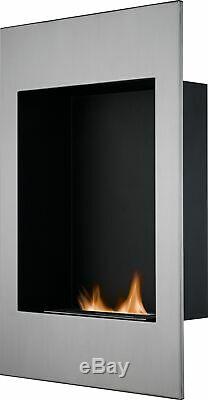 The Alexis Modern Wall Mounted Bio Ethanol Fire in Stainless Steel 20 Inch