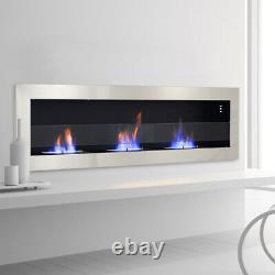 W 1200mm 1400mm Inset/Wall Mounted Bio Ethanol Fireplace Biofire Fire with Glass