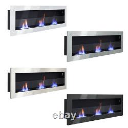 W 1200mm 1400mm Inset/Wall Mounted Bio Ethanol Fireplace Biofire Fire with Glass