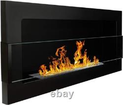 Wall-Mount Bio Ethanol Fireplace Modern Black Glass with Flame Effect