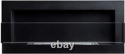 Wall-Mount Bio Ethanol Fireplace Modern Black Glass with Flame Effect