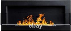 Wall-Mount Bio Ethanol Fireplace Modern Black Glass with Flame Effect