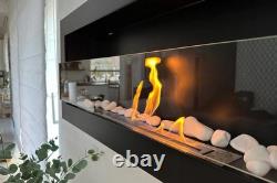 Wall-Mount Bio Ethanol Fireplace Modern Black Glass with Flame Effect