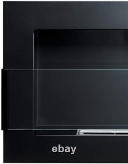 Wall-Mount Bio Ethanol Fireplace Modern Black Glass with Flame Effect