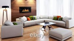 Wall-Mount Bio Ethanol Fireplace Modern Black Glass with Flame Effect