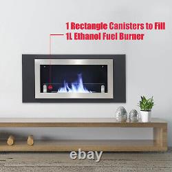 Wall Mounted Bio Ethanol Fire Modern Glass Fireplace Burner +Rectangle Canister