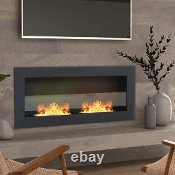 Wall Mounted Bio Ethanol Fireplace 900 x 400 Real Fire Flame Display Black Glass