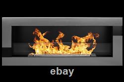 Wall Mounted Bio Ethanol Fireplace 900 x 400 Real Flame Inox Black Biofire Glass